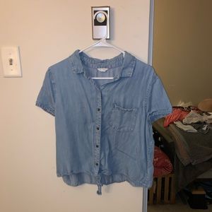 Blue tied front shirt